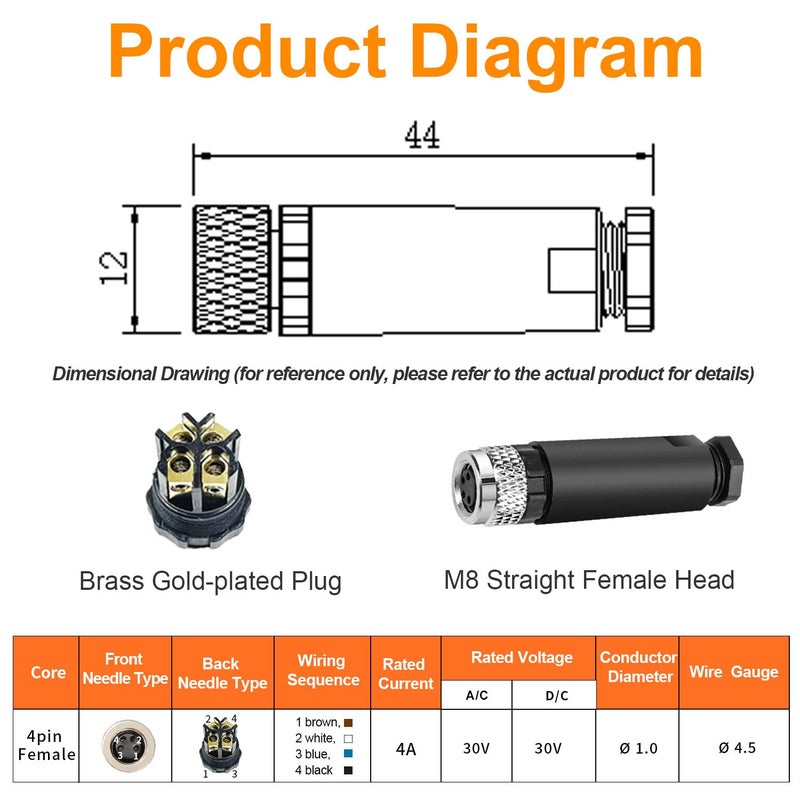 PklzNet 10Pcs M8 4-Pin Aviation Connector Female, Industrial A Coding Field Assembly Plug 8mm IP67 Waterproof for Circular Socket Panel Sensor - Image 5